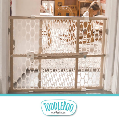 Toddleroo by North States - Quick-Fit Oval Mesh Wooden Baby Gate: Pressure Mounted Baby Gate for Doorways - Adjustable 26.5 to 42 Inches Wide - 23 Inches Tall