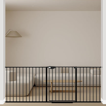 WAOWAO Triple Lock 49.21-66.54" Baby Gate Extra Wide Pressure Mounted Walk Through Swing Auto Close Safety Black Metal Dog Pet Puppy for Stairs,Doorways,Kitchen