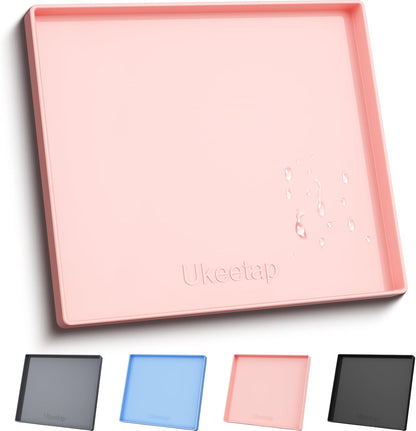 ukeetap Extra Thick Silicone Mat Waterproof with Raised Edge 19” x 12”, BPA Free Non-Slip Dog & Cat Food Mat, Feeding Mat for Food and Water Bowls, Spill Proof Mat to Protect Floors, Gray