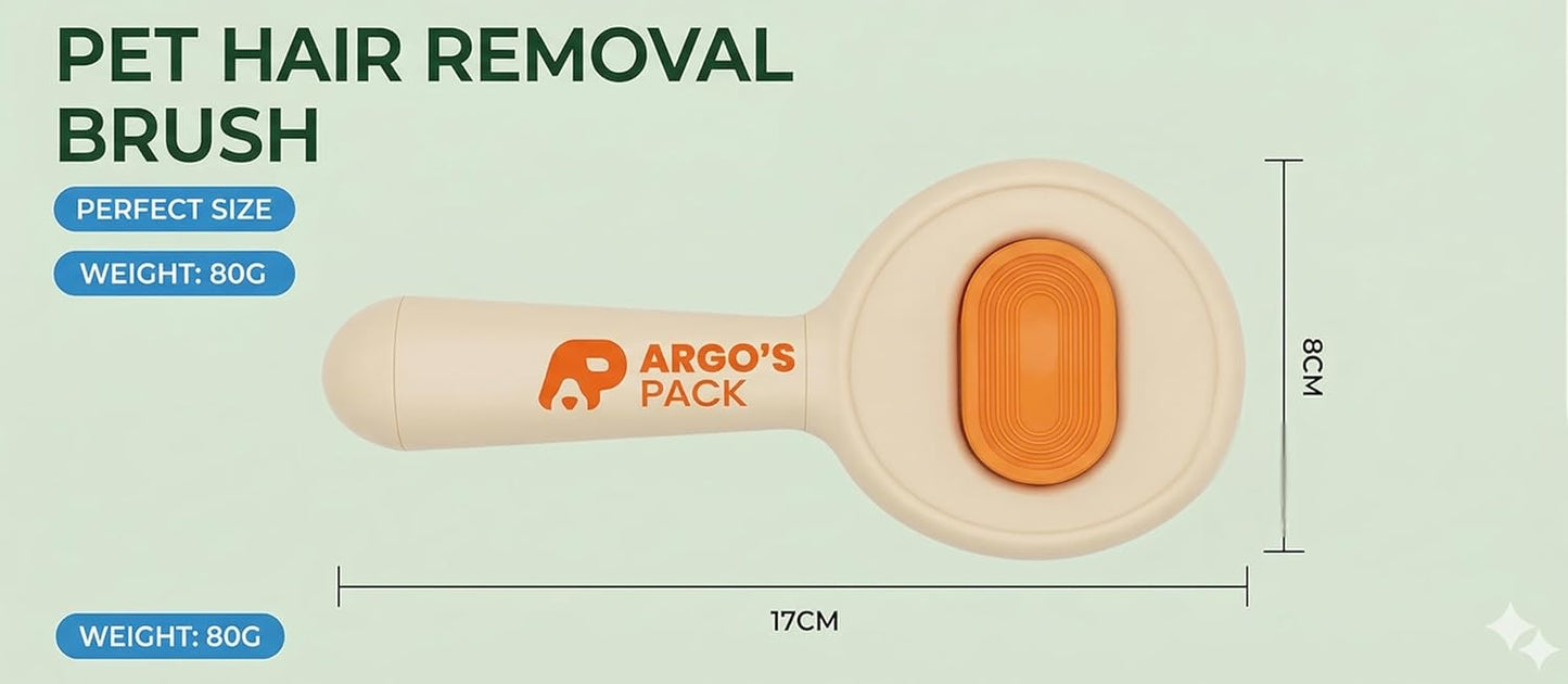 Argo's Pack - Pet Brush for Shedding - Self-Cleaning Slicker Brush for Cats and Dogs, Gently Removes Mats and Tangled Fur, Professional Grooming Tool for Long & Short Haired Pets, Hair Remover