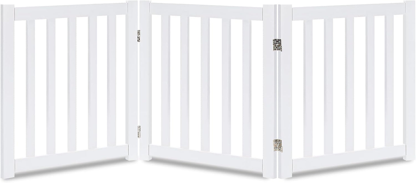 LZRS 2-Panel Wooden Free Standing Foldable Dog Gate Indoor – Solid Hardwood 24" High, Step-Over Safety Pet Gate for Doorways, Stairs & Small Spaces - Indoor Use, White
