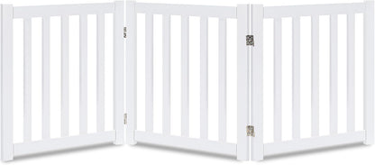 LZRS 2-Panel Wooden Free Standing Foldable Dog Gate Indoor – Solid Hardwood 24" High, Step-Over Safety Pet Gate for Doorways, Stairs & Small Spaces - Indoor Use, White