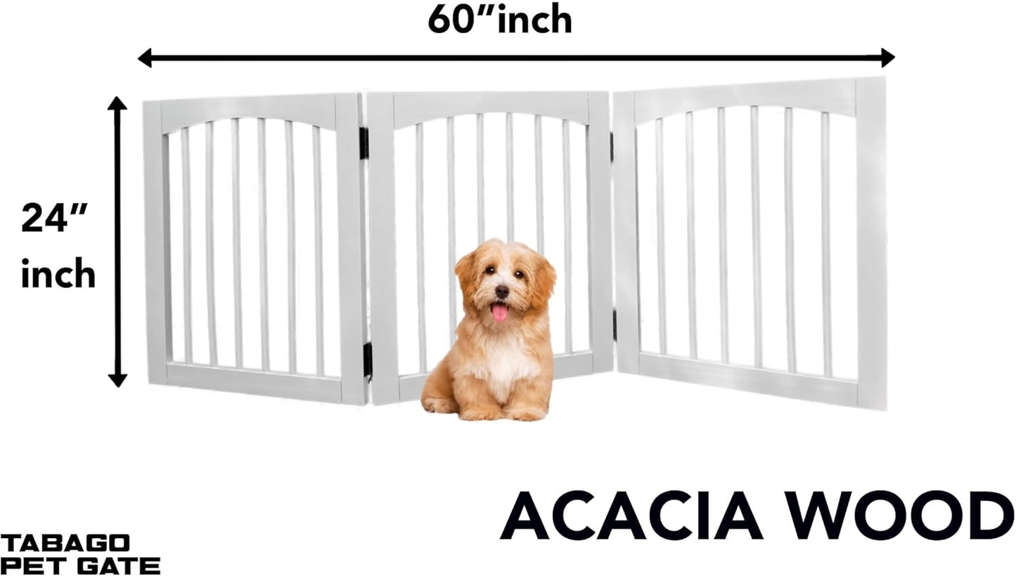 Tabago 4-Panel Foldable Freestanding Wooden Pet Gate 24"x20" – Expands up to 80", White & Natural Dog Gate for Small Pets, Stylish Indoor Barrier for Doorways & Hallways (Brown, 24" H x 80" W)
