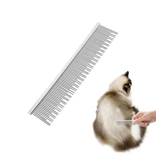 4.6 Inches Stainless Steel Pet Comb for Dogs & Cats, Metal Detangling Grooming Tool for Long & Short Haired Pets, Anti-Static Cat Comb with Rounded Teeth for Matted Fur Removal & Shedding Control