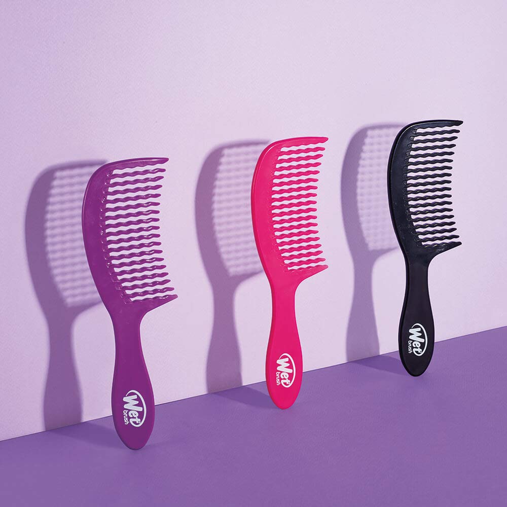 Wet Brush Detangling Comb, Black - Wide Tooth Hair Detangler with WaveTooth Design That Gently and Glides Through Tangles - Brush Throough Conditioner and Hair Masks - Gentle On Scalp and Pain-Free