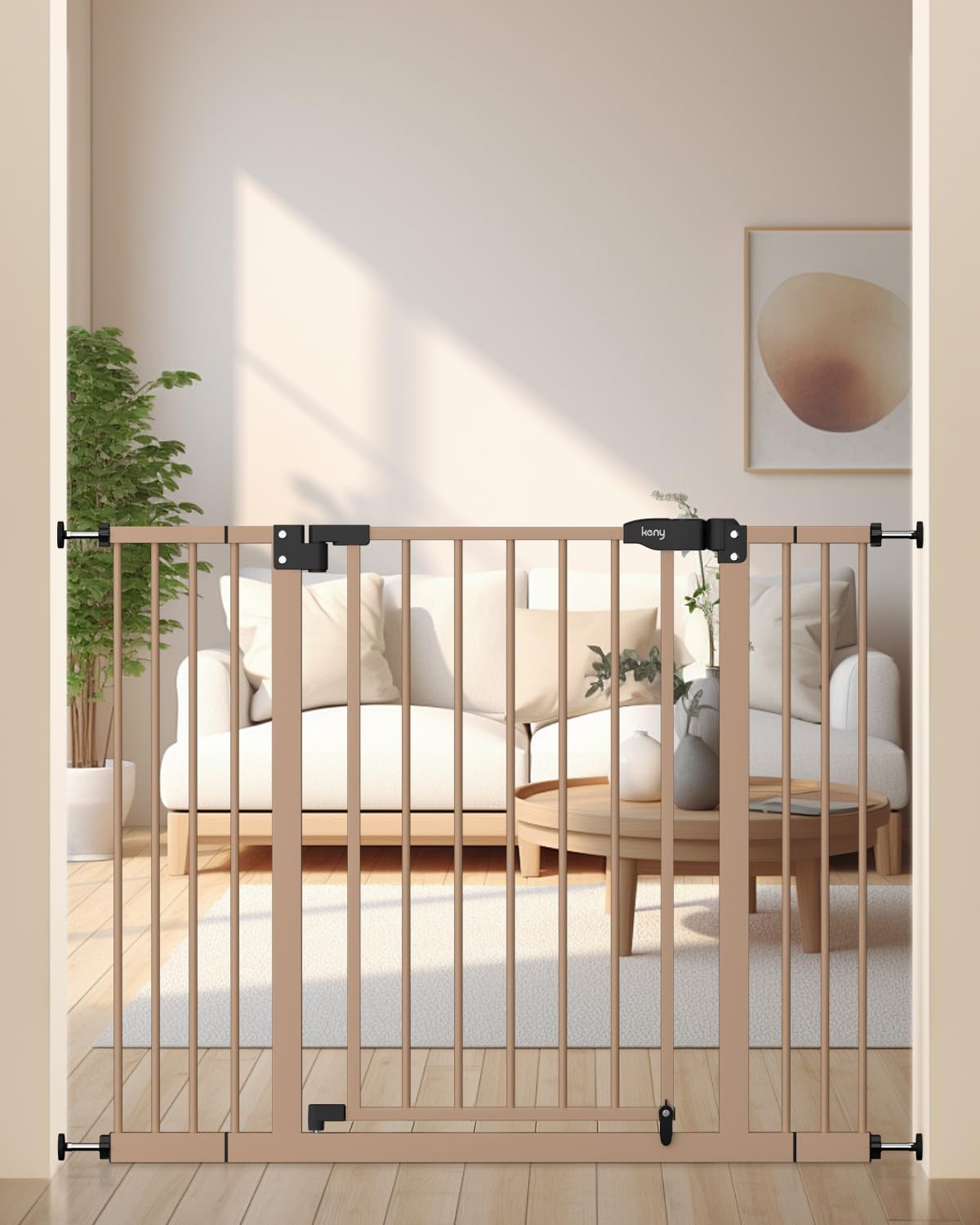 keny 29"-42.5" Baby Gate for Stairs, Auto Close Safety Dog Gate, Pressure Mounted Easy Walk Through Pet Gate for Doorways, Durable Stair Gate, 30" Tall, White