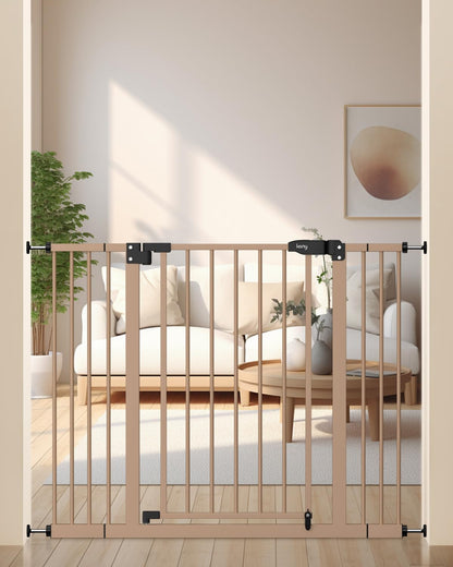keny 29"-42.5" Baby Gate for Stairs, Auto Close Safety Dog Gate, Pressure Mounted Easy Walk Through Pet Gate for Doorways, Durable Stair Gate, 30" Tall, White