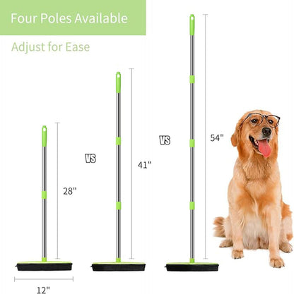 MEIBEI Pet Hair Removal Broom with Squeegee -53", Long Handle Soft Bristle Rubber Broom, Ideal for Remove Fur from Carpets, Rugs, Hardwood and Linoleum