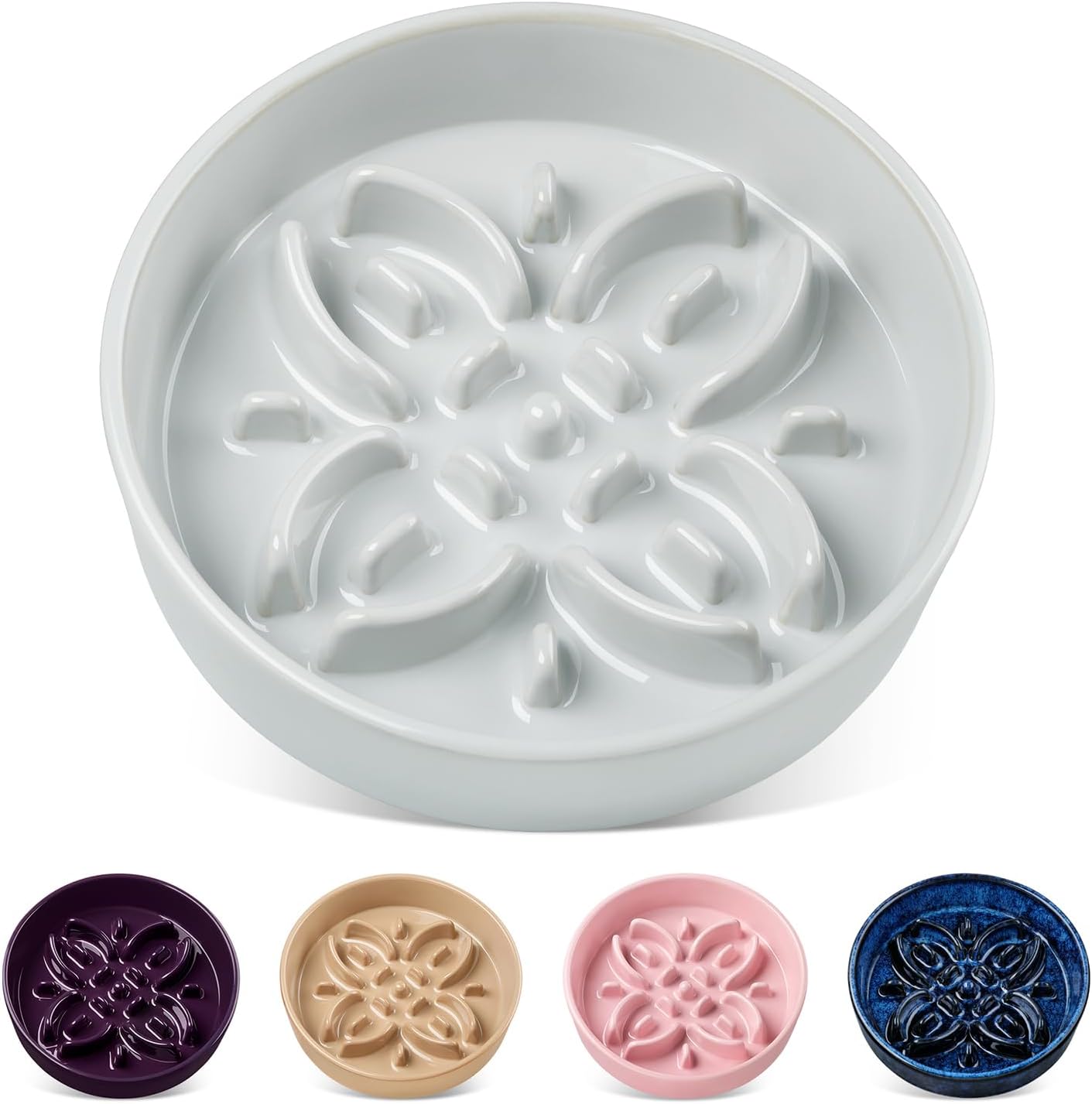 vancasso Ceramic Slow Feeder Dog Bowls, Puzzle Dog Food Bowls with Floral Maze, Anti -Slip Pet Food Dish for Small Breed, 0.6 Cups, Pink