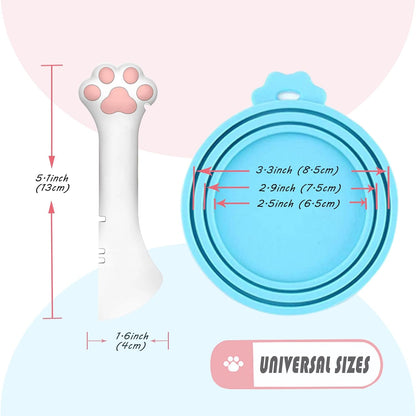 Pet Can Opener & 3 Pcs Cat Food Can Lids | Universal BPA Free Silicone Covers & Multi-Function Wet Food Spoon for Cat and Dog Food(Dark Blue)