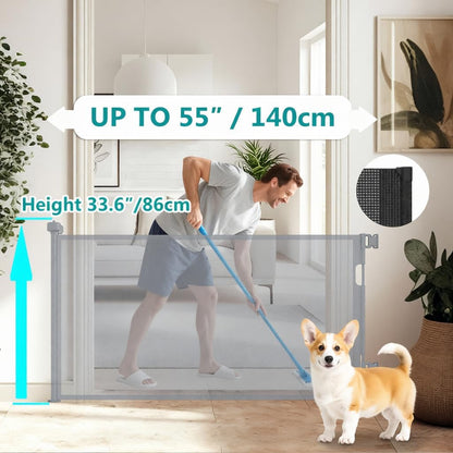 236 Inch Extra Wide Retractable Baby Gate,Mesh Baby Gate or Mesh Dog Gate,34" Tall,Child Safety Gate for Doorways, Stairs, Hallways, Indoor or Outdoor