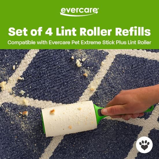 Evercare Pet Lint Roller Refill, Manual Operation, 60 Sheets per Roll, 6 Count Refill Pack for Pet Hair Removal, Green