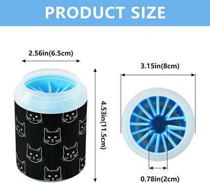 Cat Face Black Pattern Dog Paw Cleaner Cup with Soft Silicone Brush, Portable Small Lightweight Muddy Paw Washer for Dogs, Easy to Use Pet Foot Cleaner