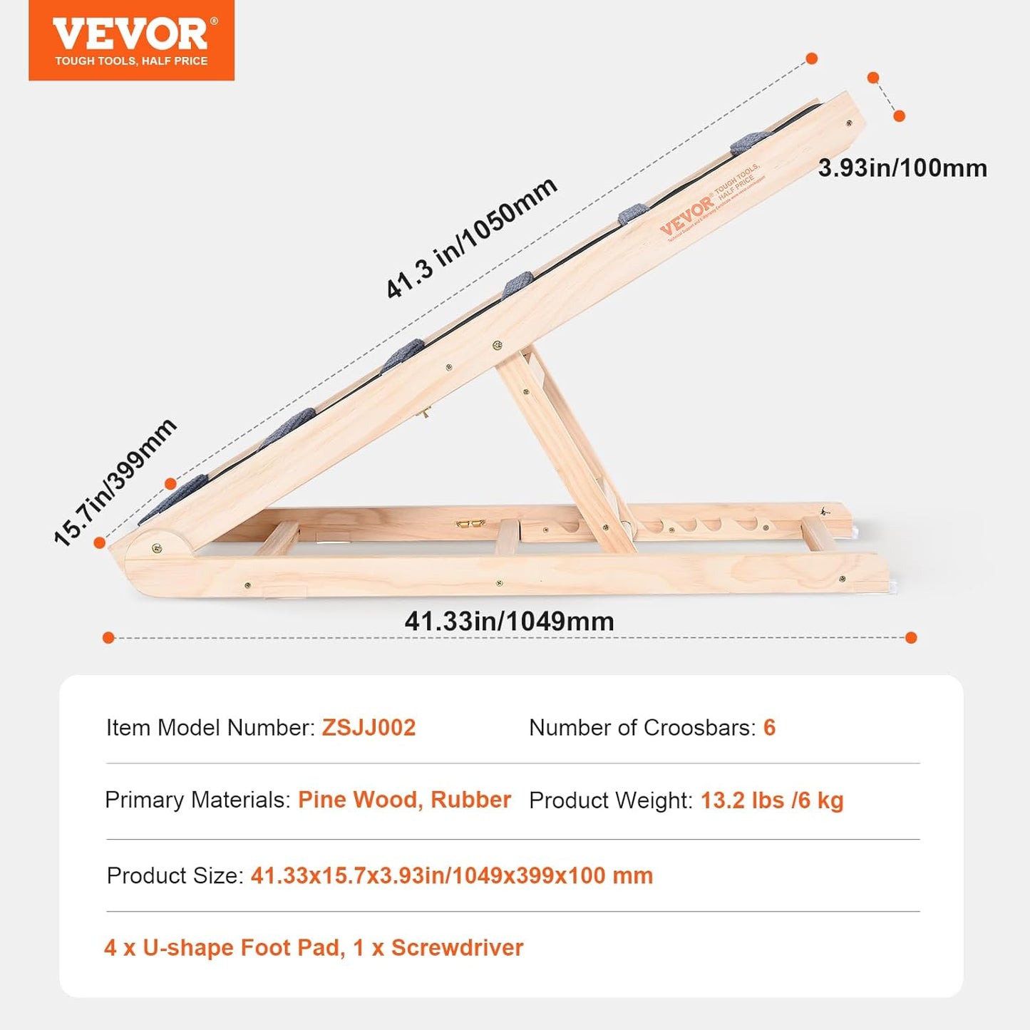 VEVOR Dog Ramp, Folding Pet Ramp for Bed, Adjustable Dog Ramp for Small, Large, Old Dogs & Cats, Wooden Pet Ramp with 39.3" Long Ramp, Adjustable from 15" to 22", Suitable for Couch, Sofa, Car