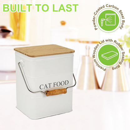 Dog Food storage container Dog Treats Jar,5~6 lb Metal food treats tin for Dog, pet snacks Canisters with wooden lid/handle/sevice scoop-Green