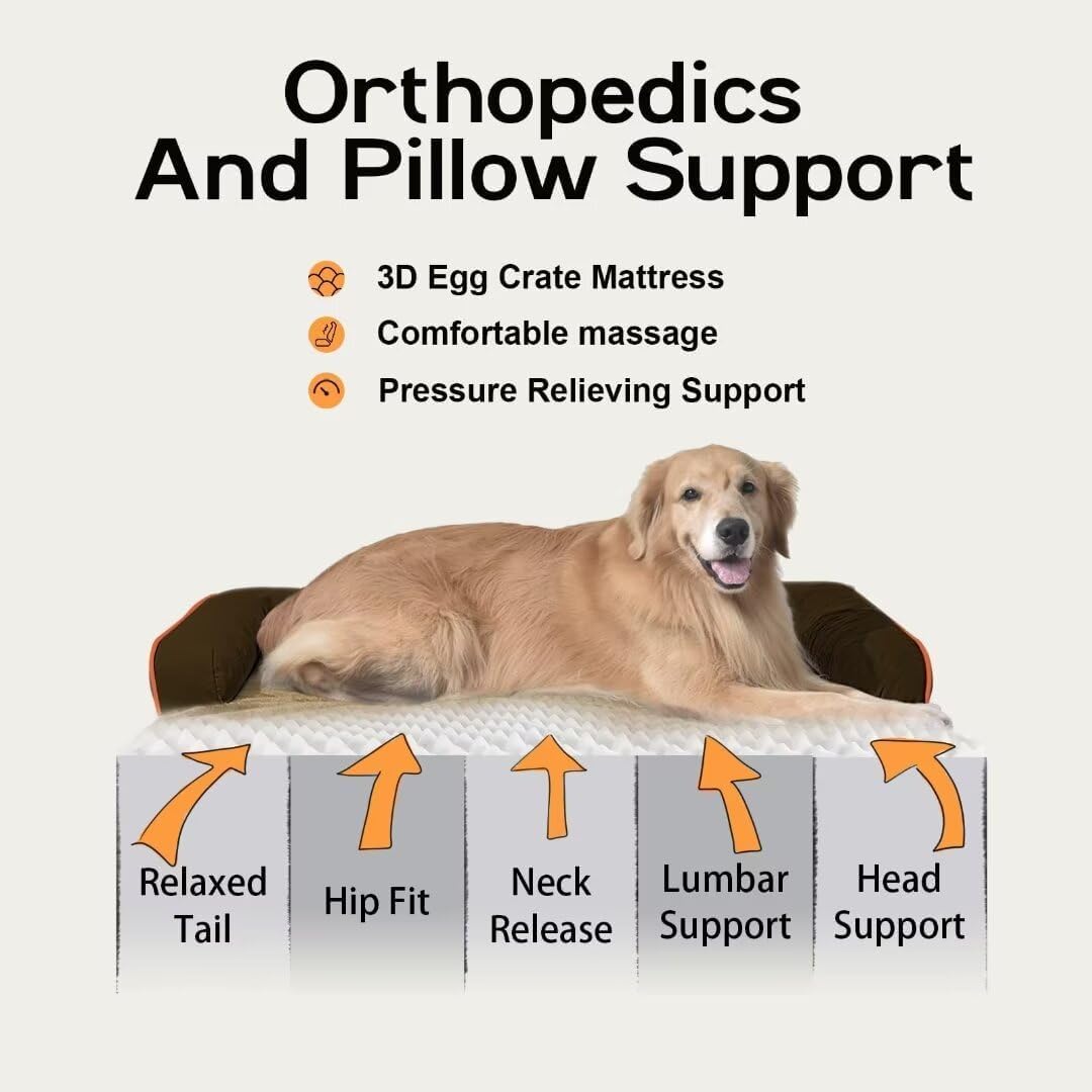 Large Dog Bed Orthopedic Washable - Beds Bolster - Medium XL XLarge Big Dogs - Memory Foam Couch Sofa - Waterproof with Removable Cover