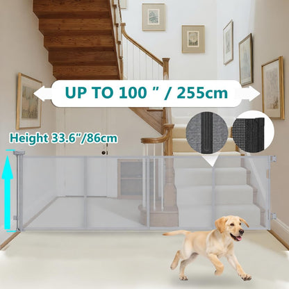 236 Inch Extra Wide Retractable Baby Gate,Mesh Baby Gate or Mesh Dog Gate,34" Tall,Child Safety Gate for Doorways, Stairs, Hallways, Indoor or Outdoor