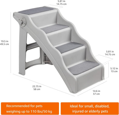 Amazon Basics Foldable Non-Slip Pet Stairs for Small Dogs and Cats, Senior Pets, Easy to Climb, 14.6" x 22.75" x 19.5", Grey