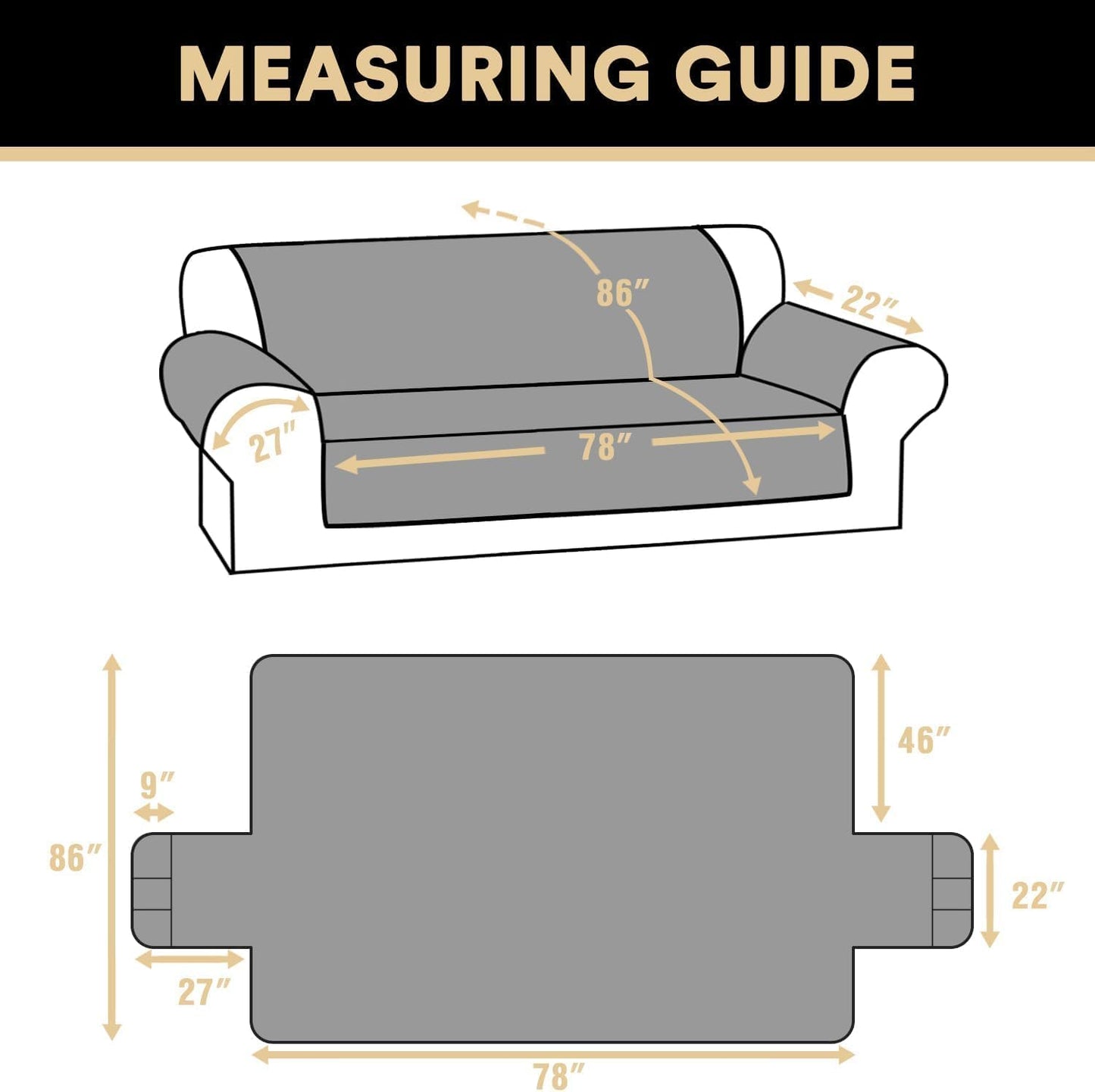 PrinceDeco 100% Waterproof Couch Cover for 3 Cushion Couch Sofa Pet Friendly Non-Slip Couch Cover for Dogs Washable Water Resistant Furniture Protector with Elastic Straps(Sofa 68", French Oak)