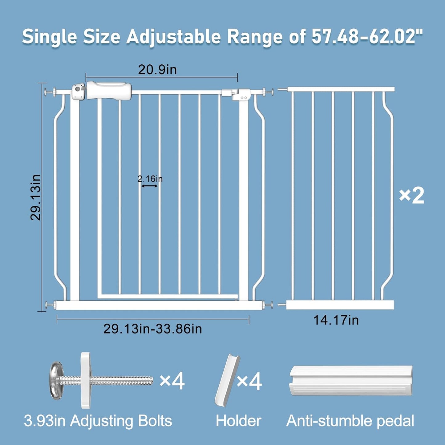 ALLAIBB Extra Wide Pressure Mount Baby Gate Auto Close Metal Child Dog Pet Safety Gates with Walk Through for Stairs,Doorways,Kitchen and Living Room (62.02-66.93"/158-170cm)