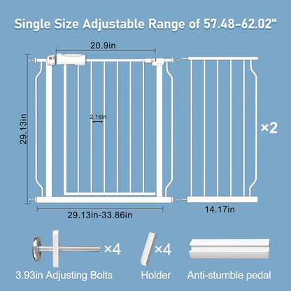 ALLAIBB Extra Wide Pressure Mount Baby Gate Auto Close Metal Child Dog Pet Safety Gates with Walk Through for Stairs,Doorways,Kitchen and Living Room (62.02-66.93"/158-170cm)