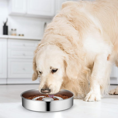 AIPERRO Slow Feeder Dog Bowl Stainless Steel, 2 Cups Metal Non-Slip Dog Food Bowls, Dogs Water Bowl for Small & Medium Sized Dogs, Fun Bloat Stop Pet Bowl for Fast Eaters, Slows Down Pets Eating