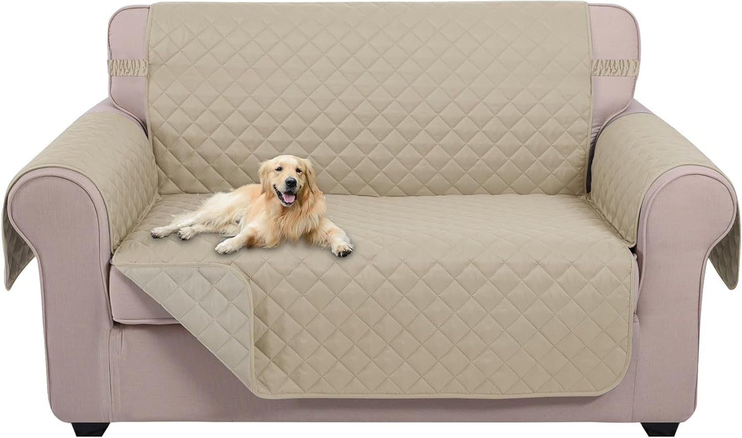 U-NICE HOME Reversible Sofa Cover Washable Couch Cover for Dogs Friendly with Elastic Straps Water Repellent Furniture Protector for 3 Cushion Couch (Sofa, Coffee/Beige) - Colors B