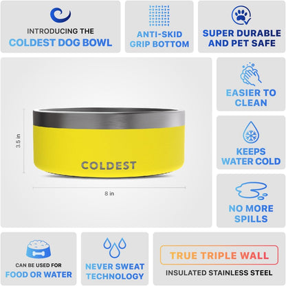 Coldest Dog Bowl - Anti Rust Metal, Non Slip, 3 Layers Insulated Stainless Steel Dog Bowls - Spill Proof & Heavy Duty - Water Bowl for Dogs, Cats & Pets, Dish Washer Safe (21 oz, Stealth Black)