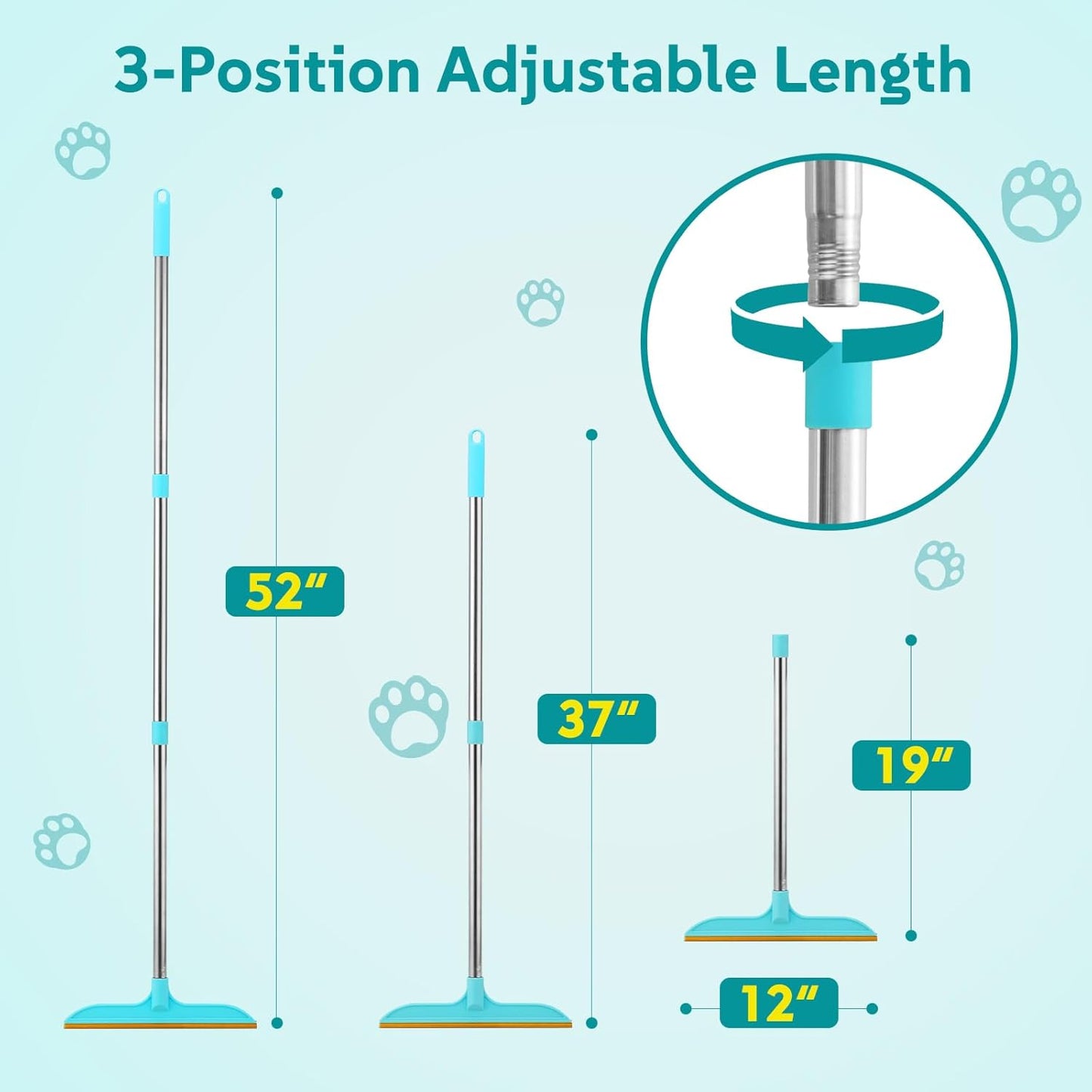2-in-1 Pet Hair Remover Broom and Scraper Set with Adjustable Long Handle, Ideal for Removing Pet Hair and Water Stains, Reusable and Easy to Clean.