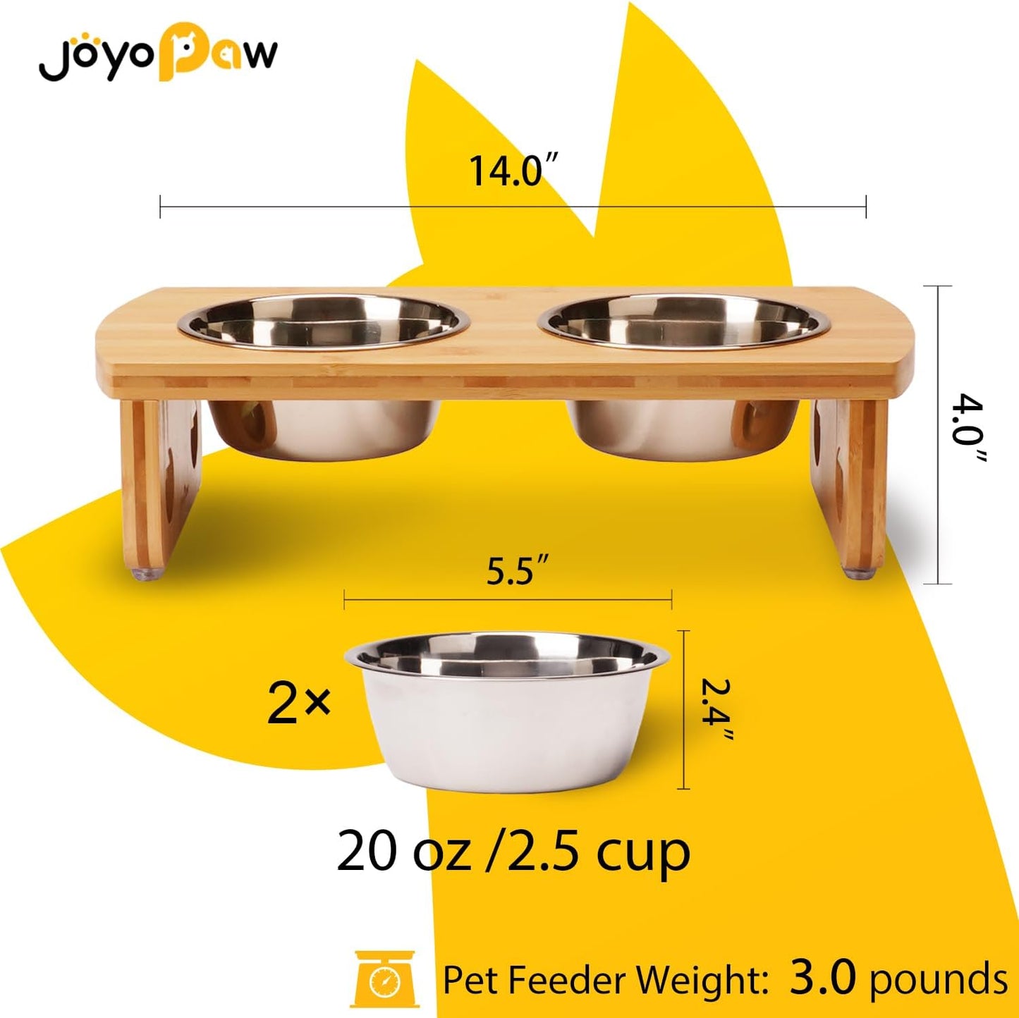 Elevated Dog Bowls, Bamboo Raised Dog Bowl for Medium Dogs, with 2 Stainless Steel Bowls (7'' Tall-40 oz Bowl)