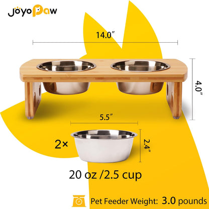 Elevated Dog Bowls, Bamboo Raised Dog Bowl for Medium Dogs, with 2 Stainless Steel Bowls (7'' Tall-40 oz Bowl)