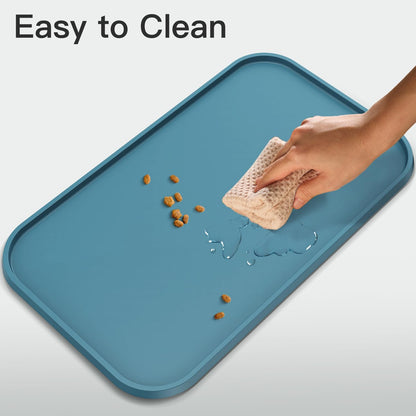 Pet Feeding Mat [Warped Resistant Raised Edge], Water-Proof Silicone Placement for Food Water Bowls, Anti-Slip Base Protect Floor, BPA-Free&Dishwasher-Safe [23.5x13.5inch Large, Gray]