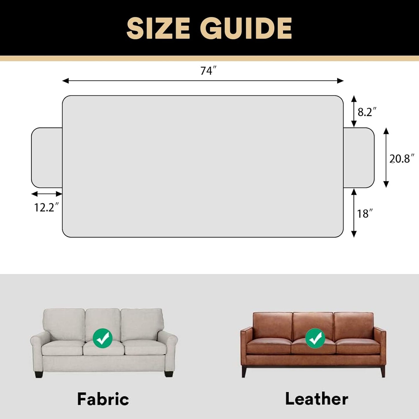 PrinceDeco 100% Waterproof Couch Cover for 3 Cushion Couch Sofa Pet Friendly Non-Slip Couch Cover for Dogs Washable Water Resistant Furniture Protector with Elastic Straps(Sofa 68", French Oak)