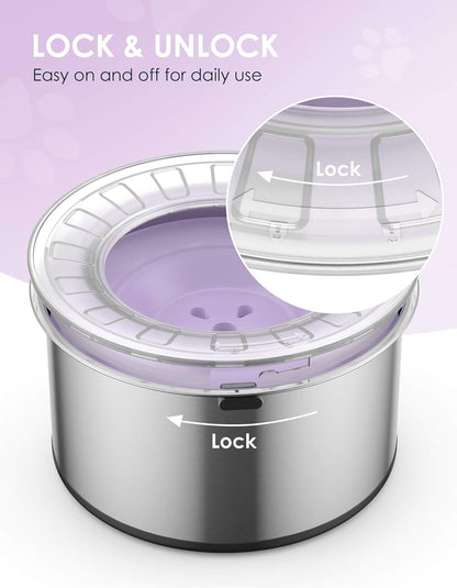 Heouvo 1 Gallon Large Dog Water Bowl No Spill,【Anti Digging Lid & Rubber Bottom】 Spill Proof Dog Bowl, Anti Splash Mess Dripless Slow Drinking Stainless Steel Water for Sloppy Messy Drinkers Car