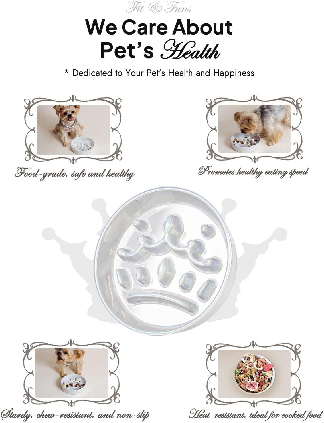 LE TAUCI Dog Bowls Slow Feeder Ceramic, 1.5 Cup Slow Feeding Bowl for Small and Medium Breed, Puzzle Dog Food Bowl for Fast Eater, Maze Purple