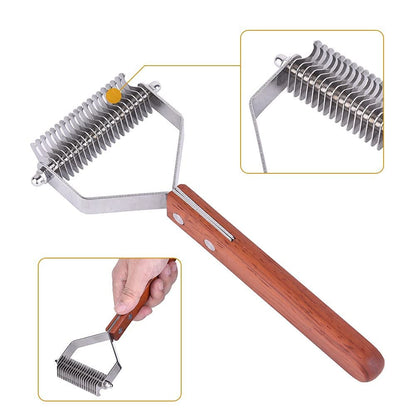 Awtang Undercoat Rake for Dogs, Cats Grooming Dematting Comb, 20 Stainless Steel Blades Wooden Handle Dog Brush
