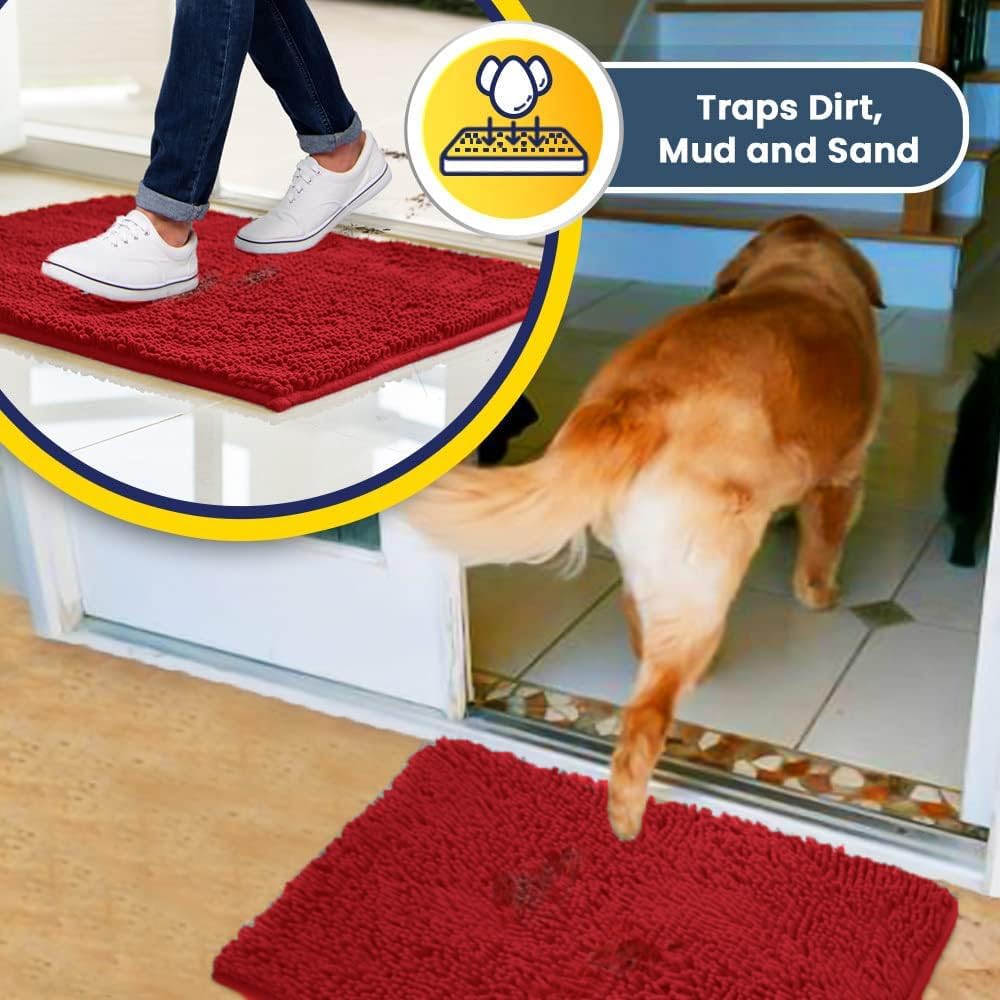 Muddy Mat® Pack of 3 Highly Absorbent Microfiber Dog Door Mat and Pet Rug, Non Slip Thick Washable Area Mat Soft Chenille for Kitchen Bathroom Bedroom and Outdoor - Beige Small, Medium & Large