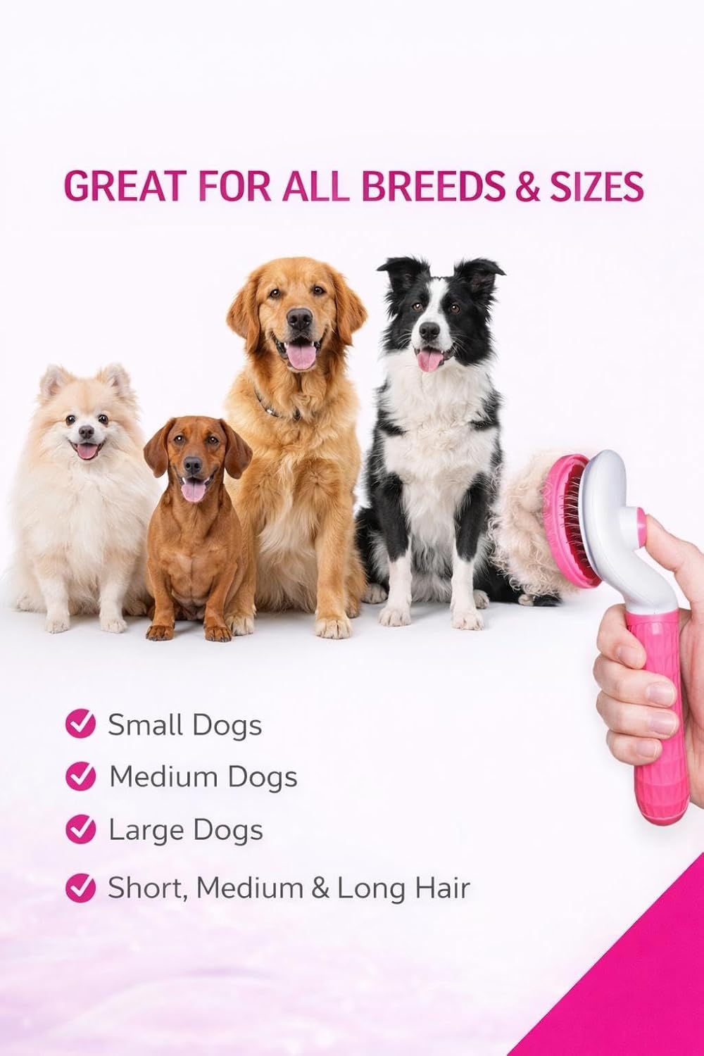 Self Cleaning Slicker Brush for Dogs & Cats – Deshedding Grooming Tool with One Click Hair Removal – Gentle for Sensitive Skin