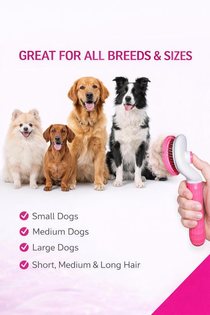 Self Cleaning Slicker Brush for Dogs & Cats – Deshedding Grooming Tool with One Click Hair Removal – Gentle for Sensitive Skin