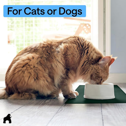 GORILLA GRIP 100% Waterproof Raised Edge BPA Free Silicone Pet Feeding Mat, Dog Cat Food Mats Contain Spills Protects Floors, Placemats for Cats and Dogs Water Bowl, 18.5x11.5, Gray