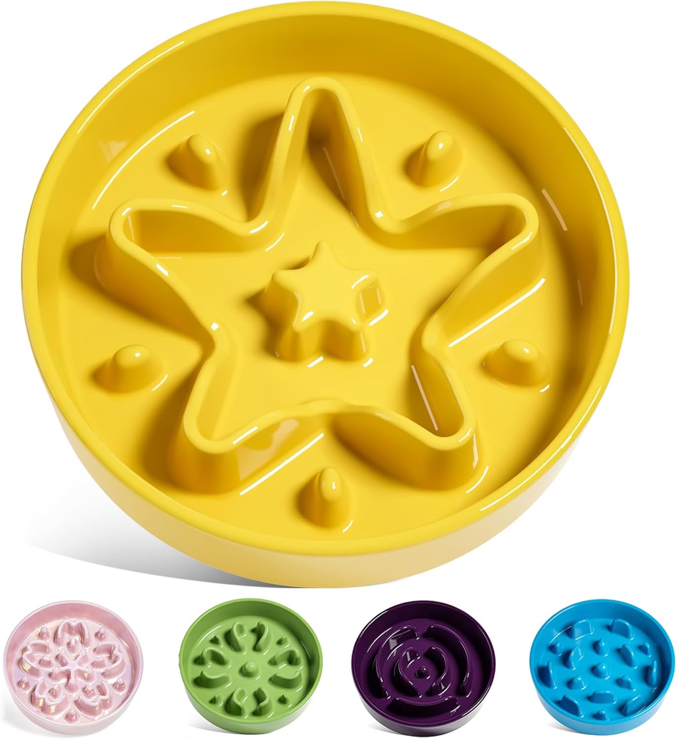 LE TAUCI Dog Bowls Slow Feeder Ceramic, 1.5 Cup Slow Feeding Bowl for Small and Medium Breed, Puzzle Dog Food Bowl for Fast Eater, Maze Purple