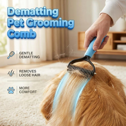 Dematting Comb for Dogs and Cats, Double-Sided Tooth Dematting Comb Undercoat Rake Pet Grooming Brush for Shedding, Detangler Comb for Long Haired Dogs Cats (Big Blue)