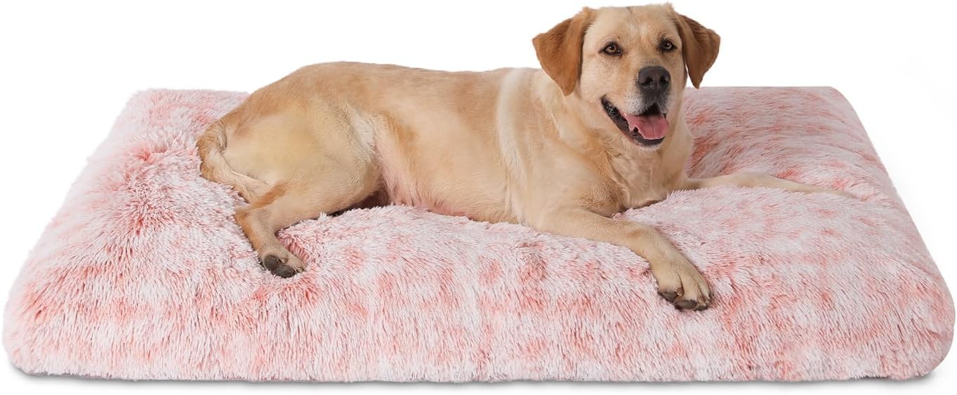 Bedfolks Waterproof Dog Crate Bed, Plush With Removable Washable Cover, Faux Fur Crate Pad for Medium Dogs, Fluffy Kennel 29"x21", Dark Grey