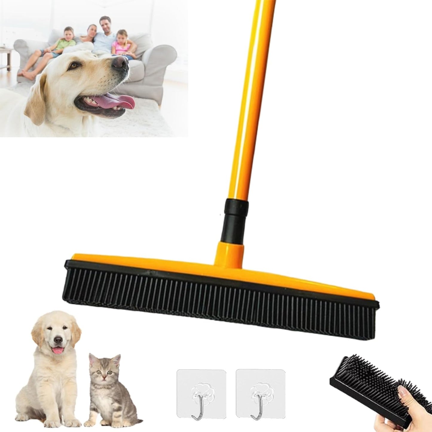 Pet Hair Removal Broom, Pet Hair Removal Tool, Multi-Surface Squeegee Rubber Broom, Rubber Broom Pet Hair Remover, Extendable Pet Hair Remover Broom for Carpet, Mats,Couch (Black)