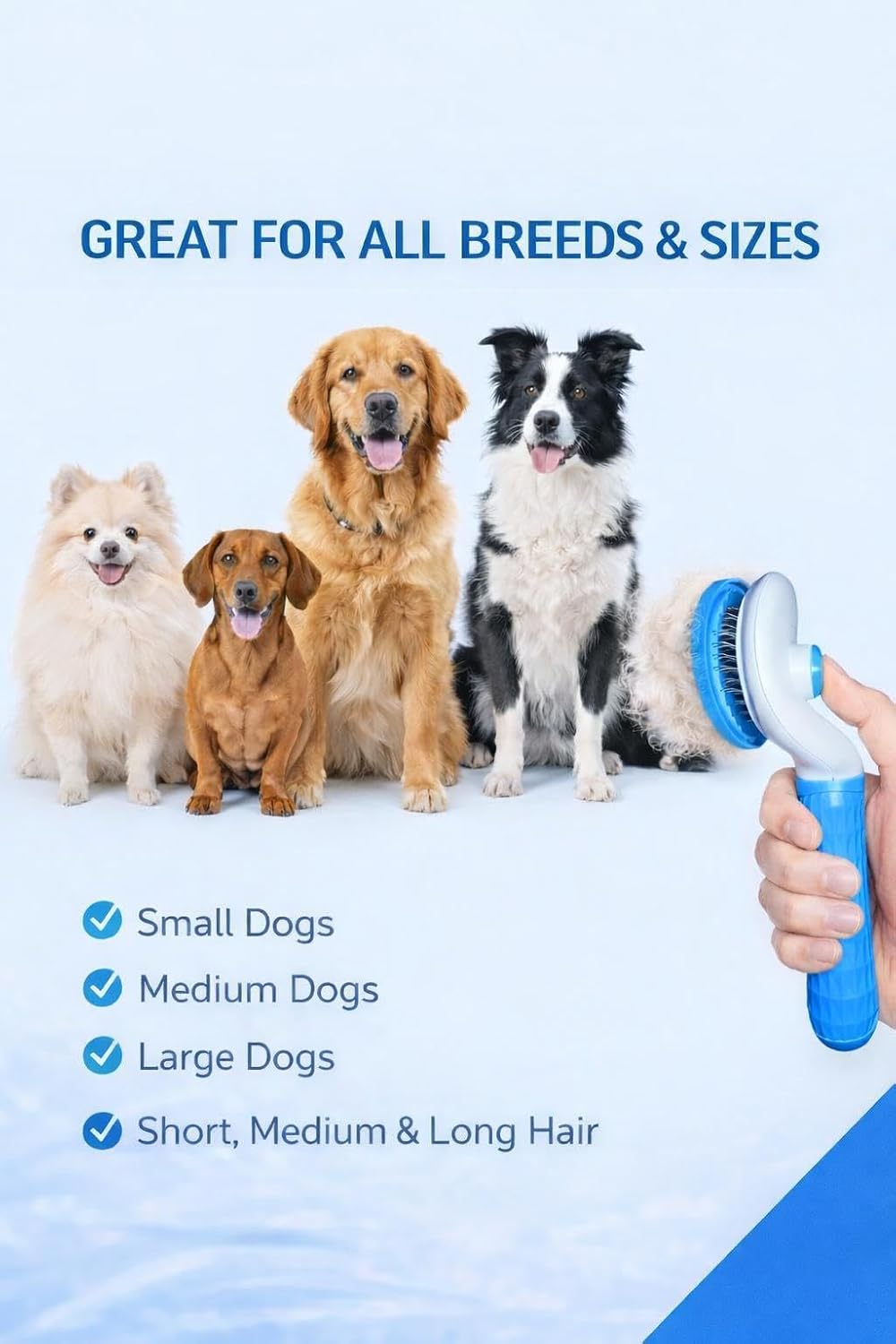Self Cleaning Slicker Brush for Dogs & Cats – Deshedding Grooming Tool with One Click Hair Removal – Gentle for Sensitive Skin