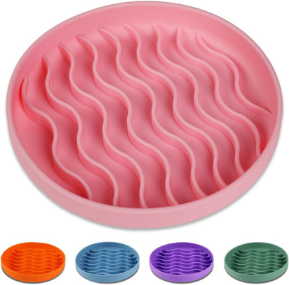 Slow Feeder Dog Bowls, Silicone Food Bowl Anti-Gulping, Pets Puppy Slow Feeder with Suction Cups, Dishwasher Microwave Safe for All Small Medium Dogs, Wave Design Blue