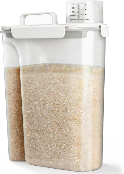 Viretec Rice Airtight Storage Container, 3 to 5Lbs Cereal Dry Food Flour Bin, Pet Dog Cat Food Dispenser with Measuring Cup, BPA Free Clear Plastic Kitchen and Pantry Organization Bin for Sugar