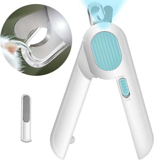 Odoland Cat Nail Clipper with LED Light and Nail File, Dog Claw Trimmer with Bright Light to Avoid Excessive Cutting - Pet Grooming Tool for Tiny Dog Cat Kitten Bunny Rabbit Pink