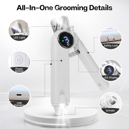 2-in-1 Dog Nail Grinder and Clipper, 3-Speed Rechargeable Pet Nail Trimmer with LED Light, Quiet Electric Nail File for Small Medium Large Dogs and Cats