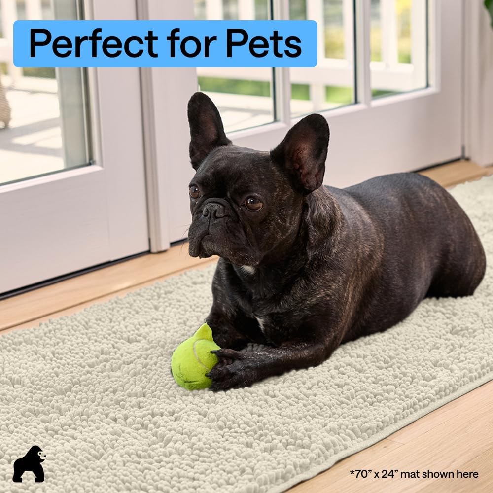 GORILLA GRIP SoakSTOPPER Dog Door Mat, 30x20 Machine Washable Rug Absorbent Doormat Captures Moisture Mud Dirt, Quick Dry Soft Chenille Entryway Rugs Indoor Entrance Mats for Dog Paws, Paw Grey